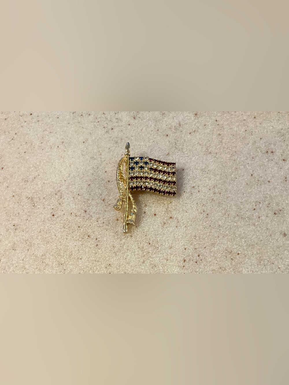 Gold-Tone American Flag Crystal Pin Brooch - Patriotic Women’s Jewelry
